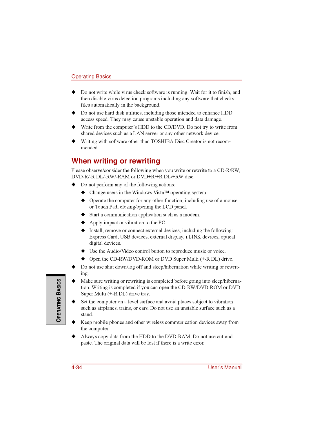 Toshiba a210 user manual When writing or rewriting 