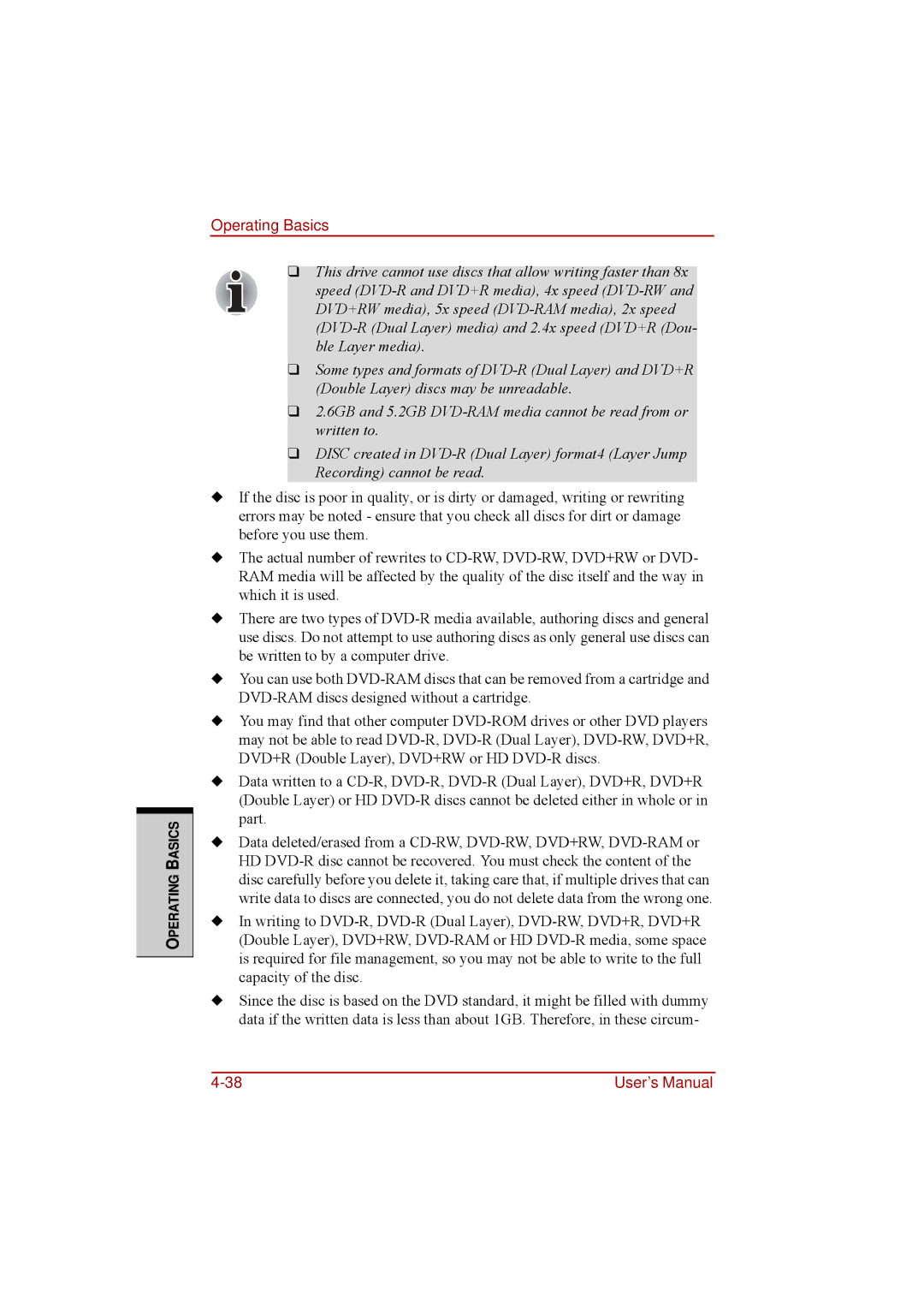 Toshiba a210 user manual Operating Basics 