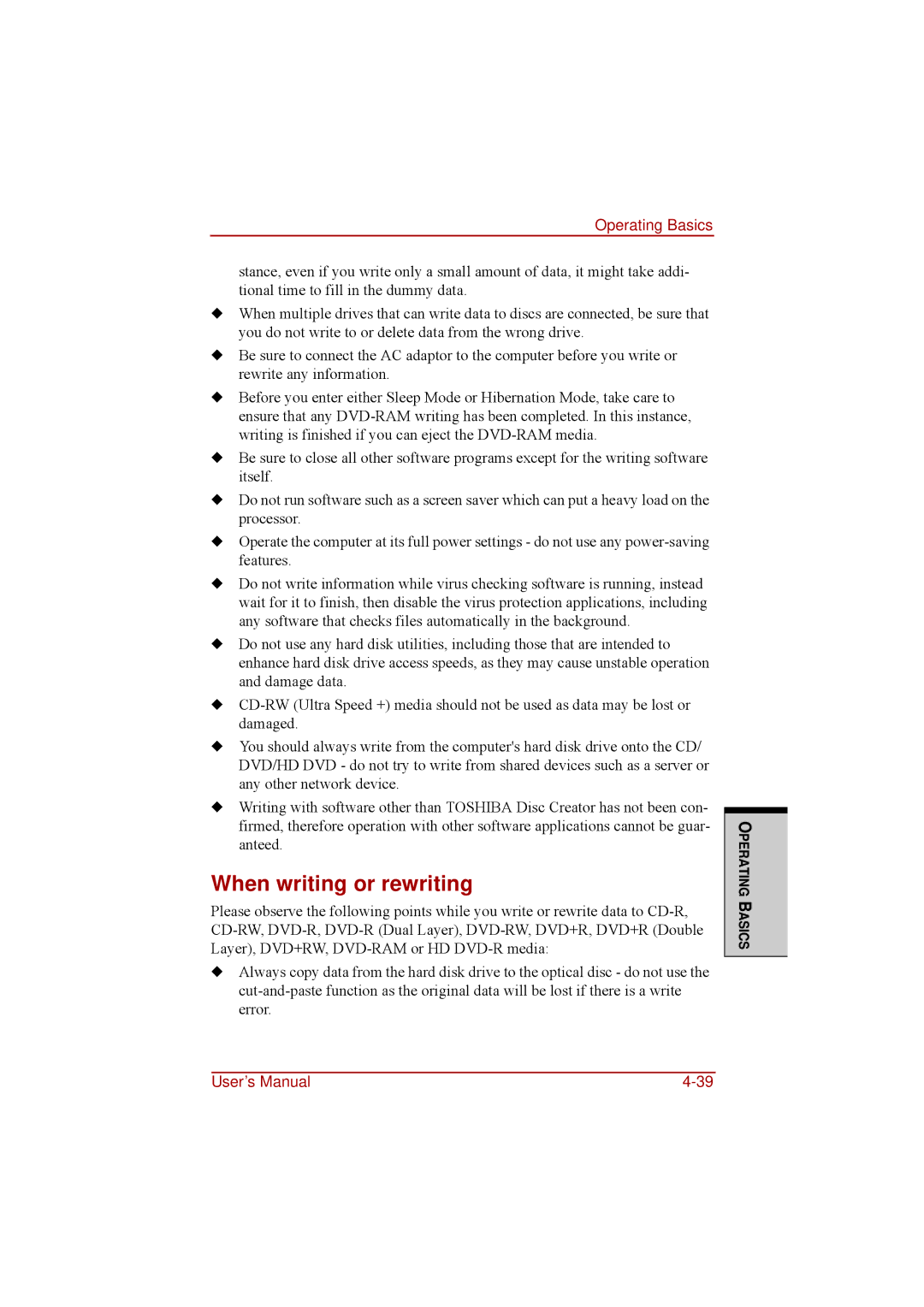 Toshiba a210 user manual When writing or rewriting 