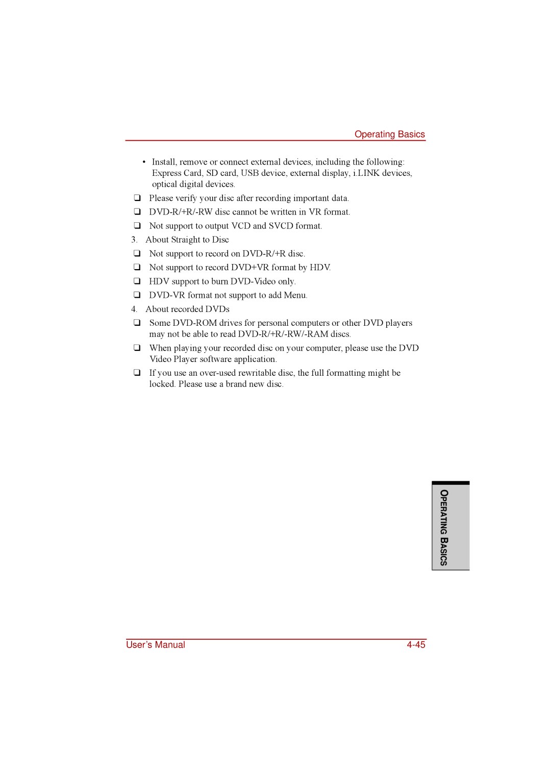 Toshiba a210 user manual Operating Basics 