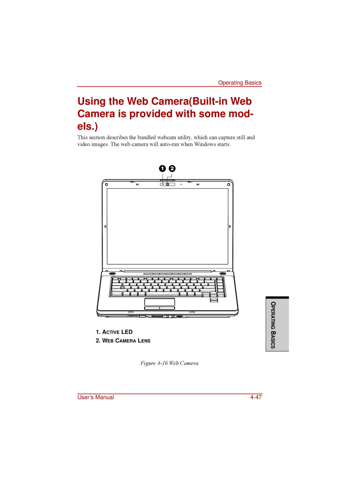 Toshiba a210 user manual Web Camera 