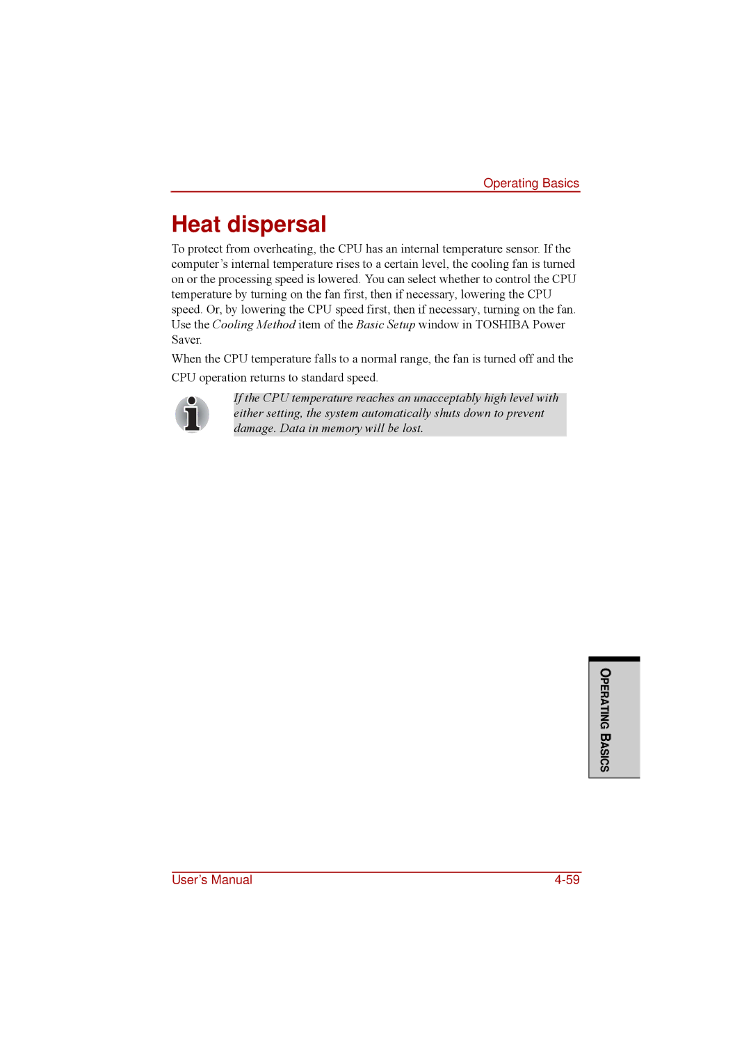 Toshiba a210 user manual Heat dispersal 