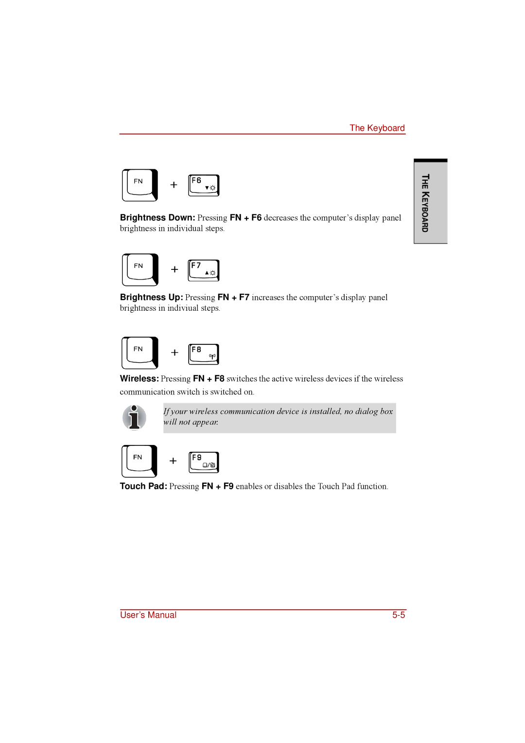 Toshiba a210 user manual Keyboard 