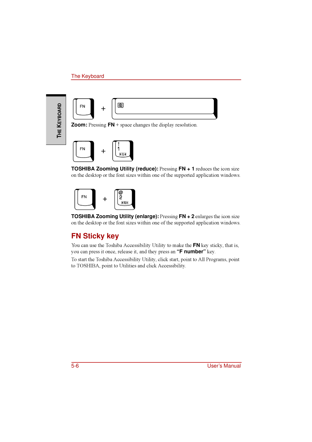 Toshiba a210 user manual FN Sticky key 