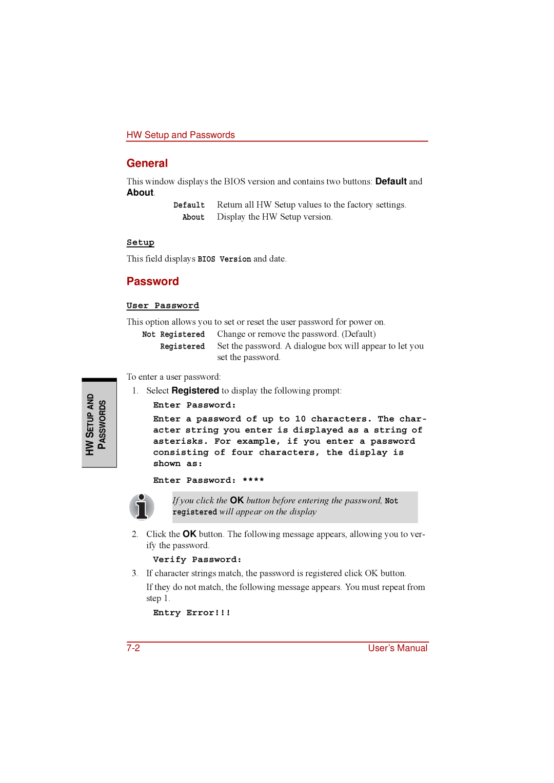 Toshiba a210 user manual User Password 