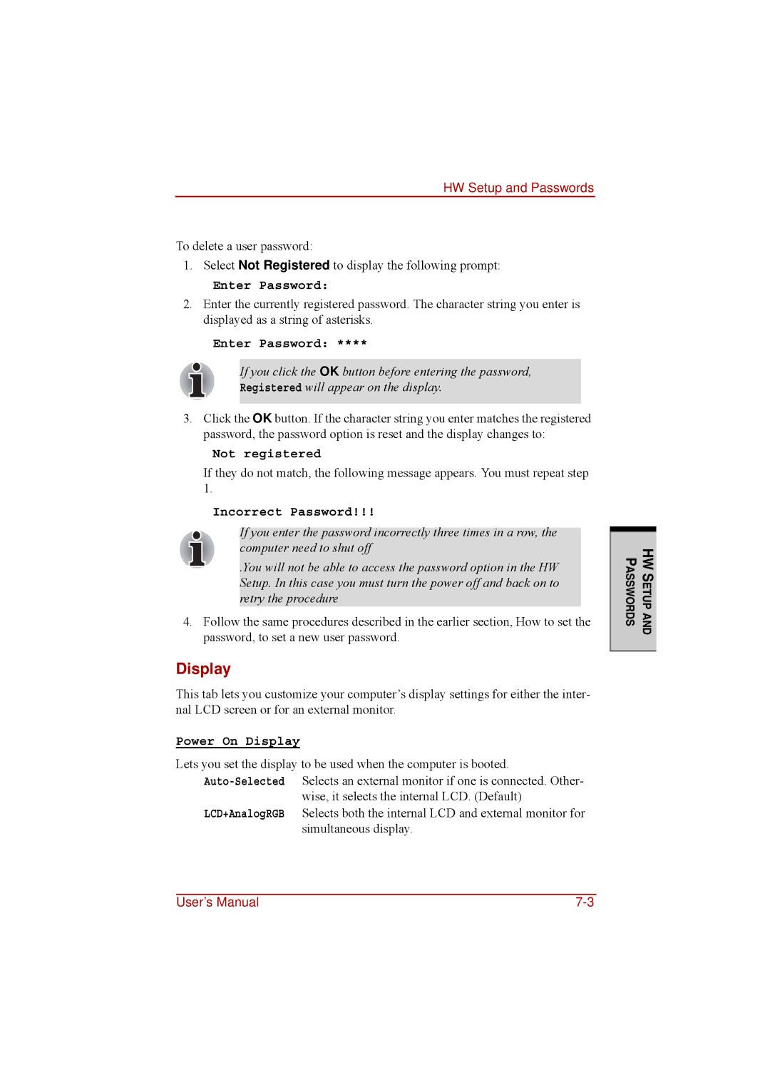 Toshiba a210 user manual Display, Enter Password 