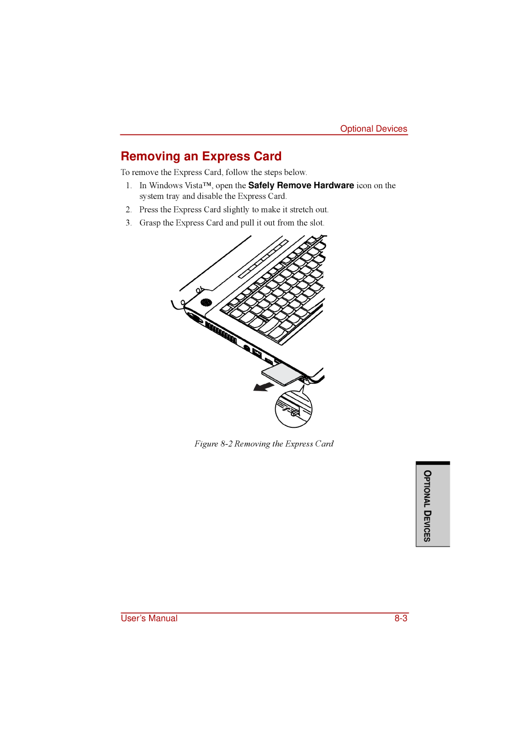 Toshiba a210 user manual Removing an Express Card, Removing the Express Card 