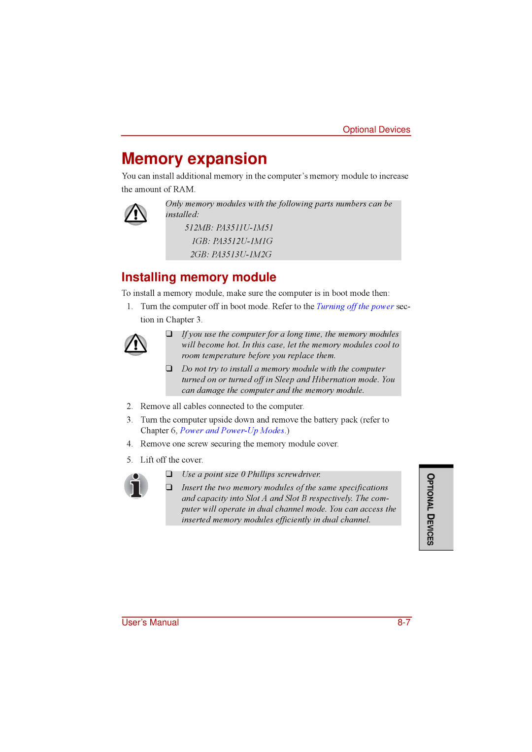 Toshiba a210 user manual Memory expansion, Installing memory module 