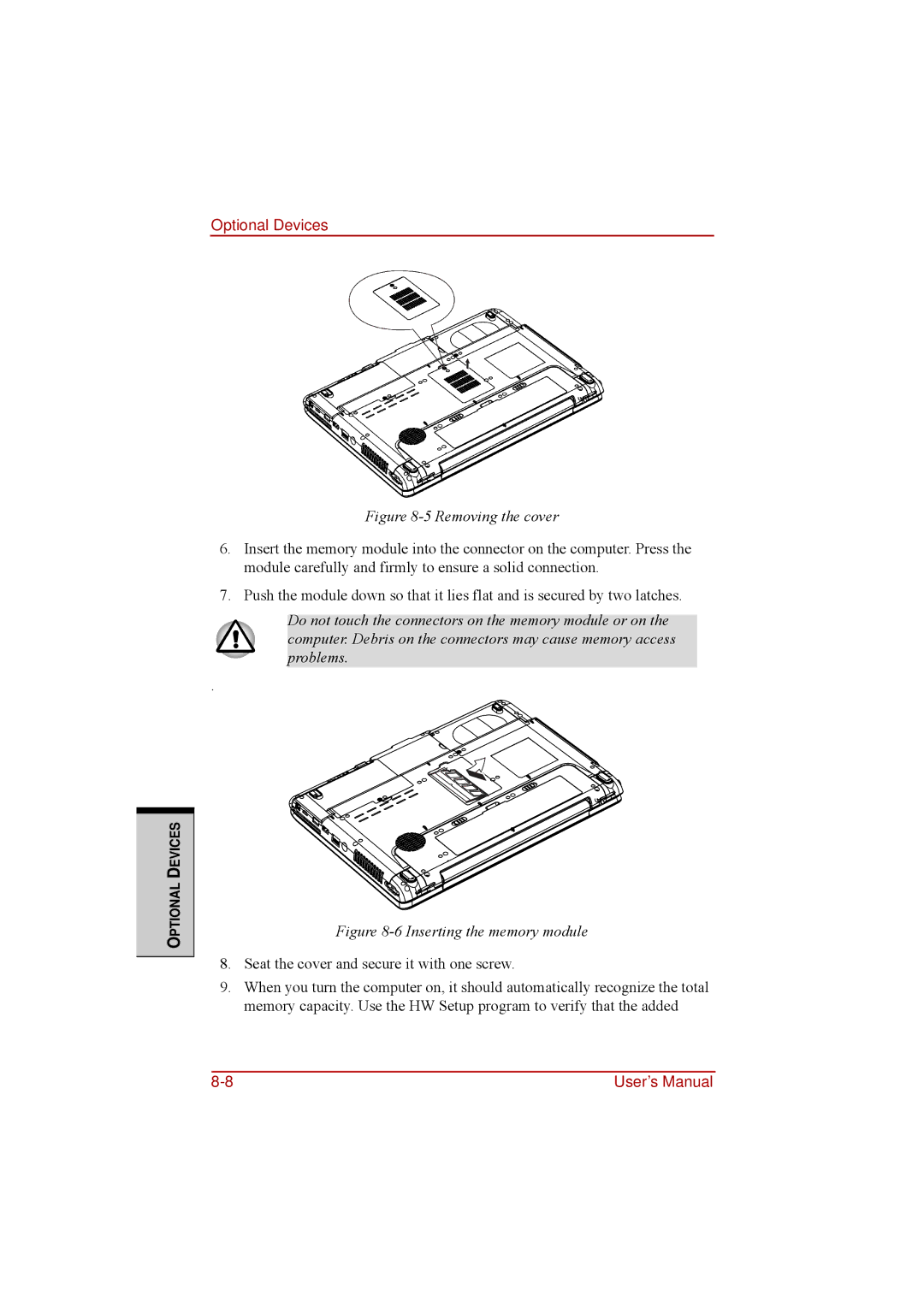 Toshiba a210 user manual Removing the cover 