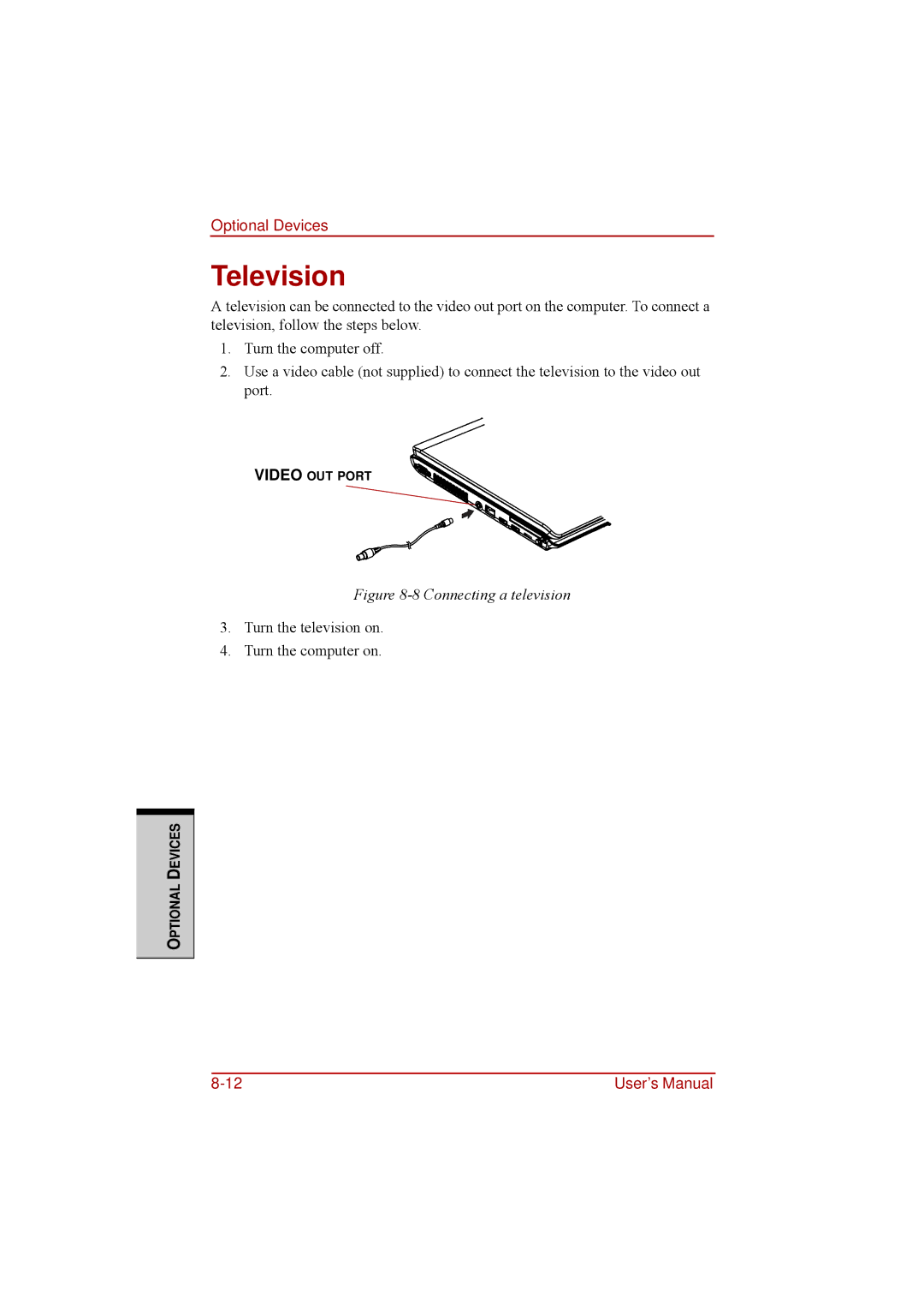 Toshiba a210 user manual Television, Connecting a television 