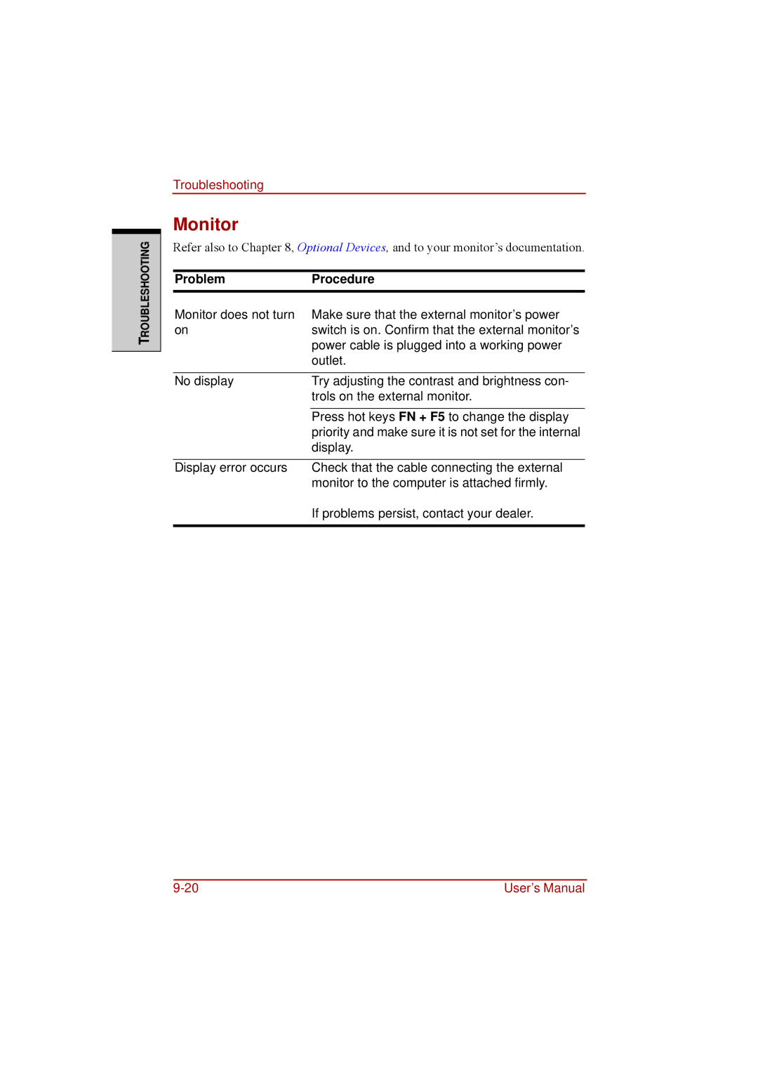 Toshiba a210 user manual Monitor 