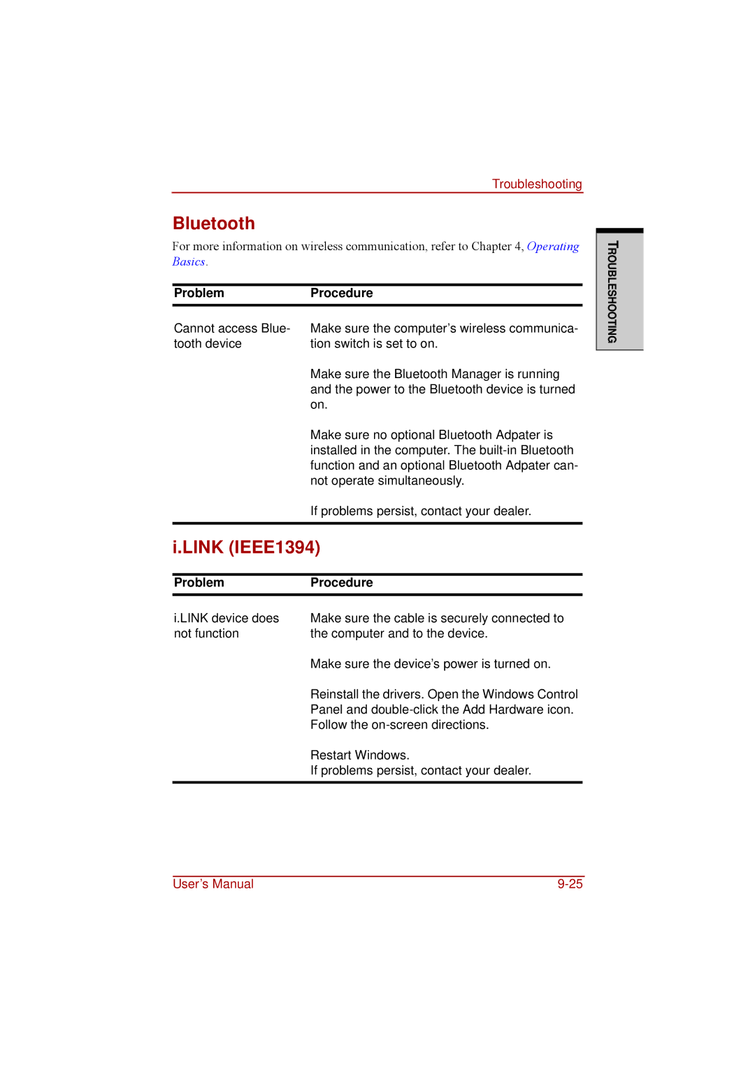 Toshiba a210 user manual Bluetooth, Link IEEE1394 