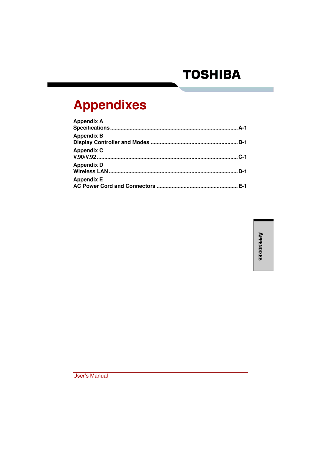 Toshiba a210 user manual Appendixes 