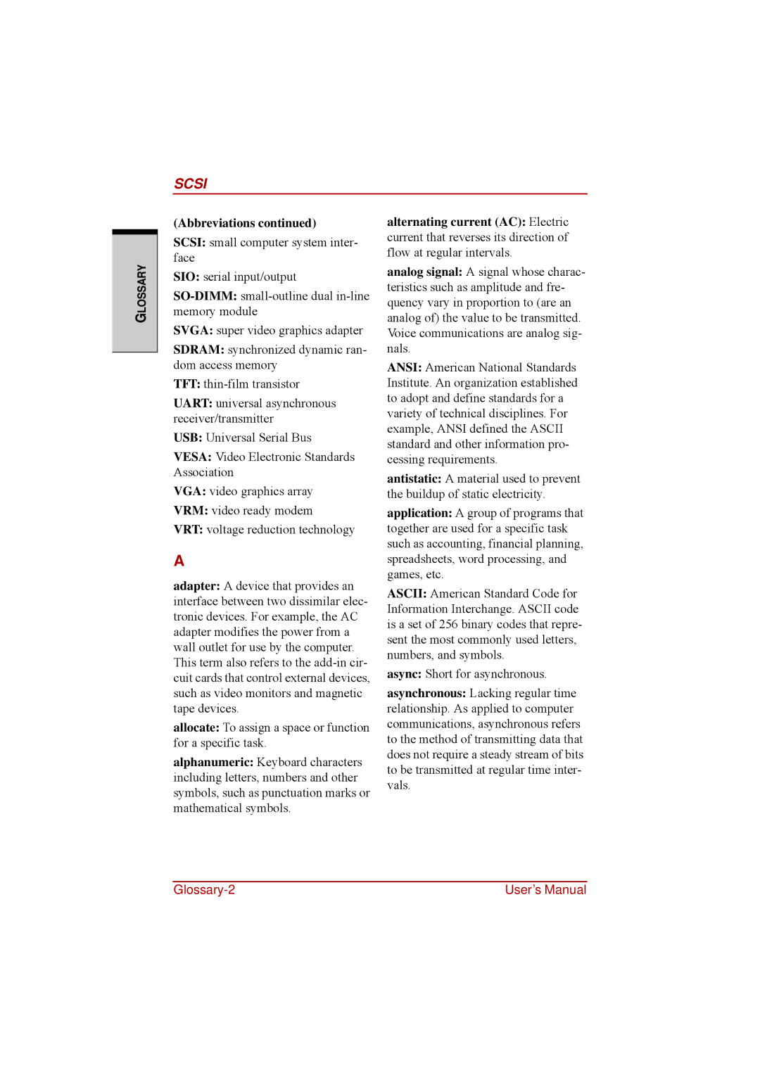 Toshiba a210 user manual Scsi 