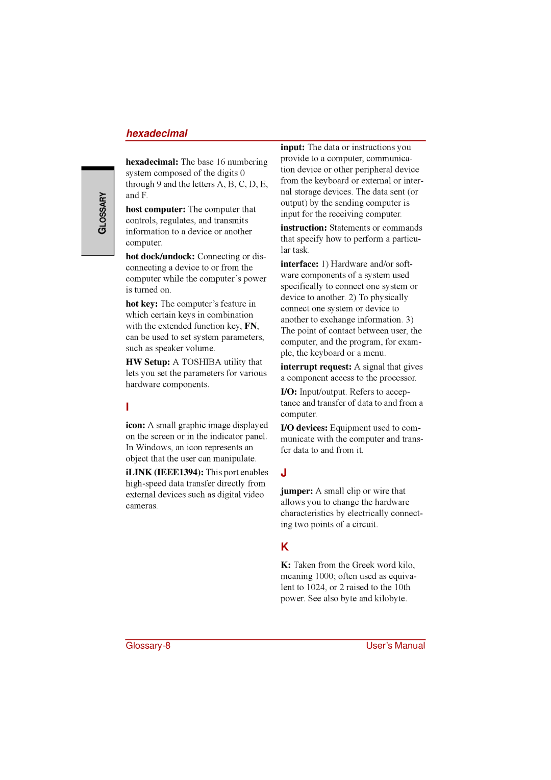 Toshiba a210 user manual Hexadecimal 