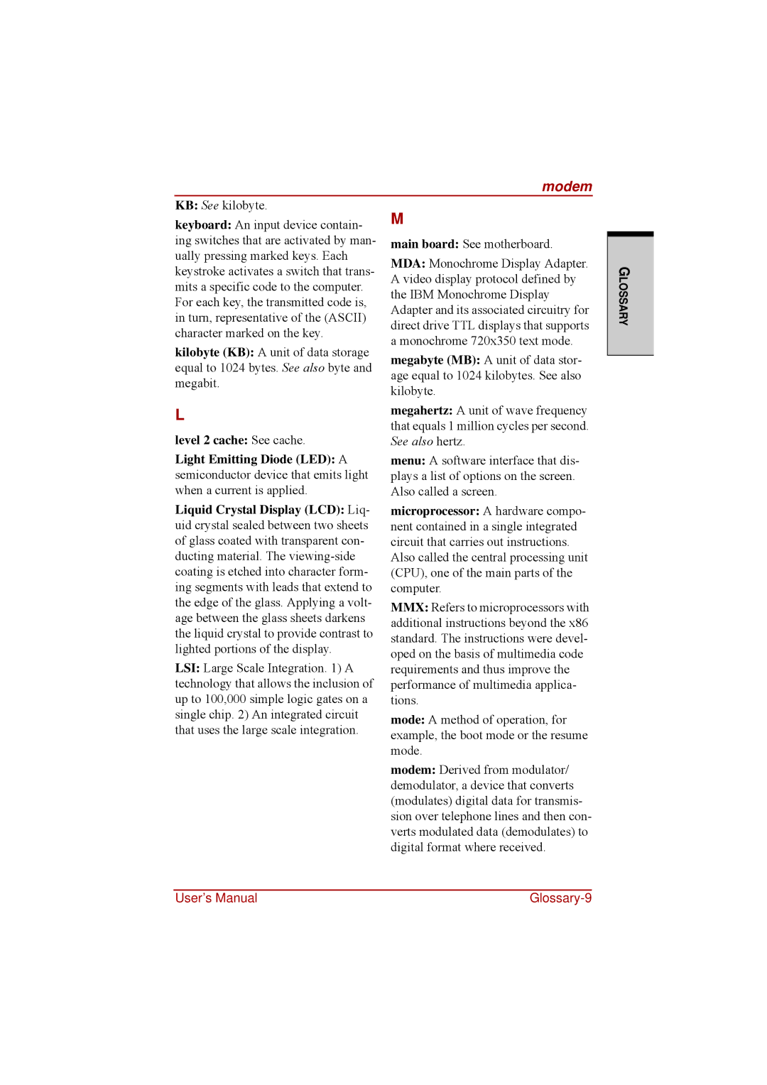 Toshiba a210 user manual Modem 