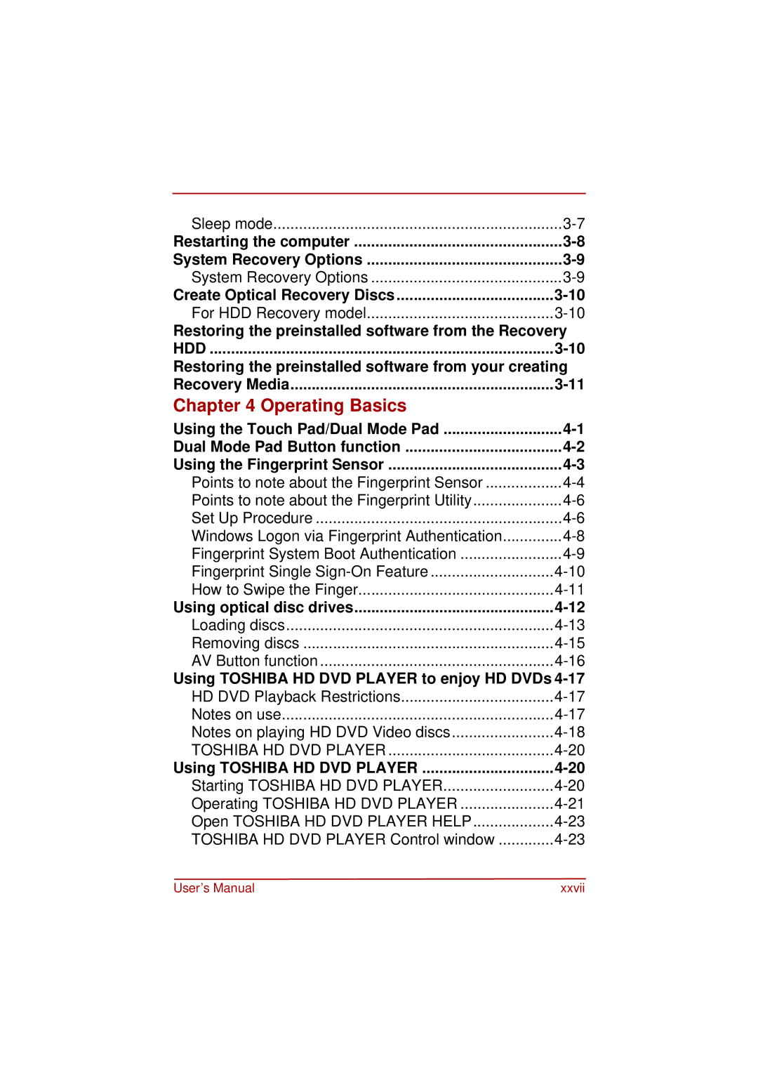 Toshiba a210 user manual Operating Basics, Using Toshiba HD DVD Player 