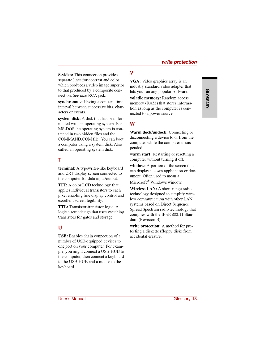 Toshiba a210 user manual Write protection 