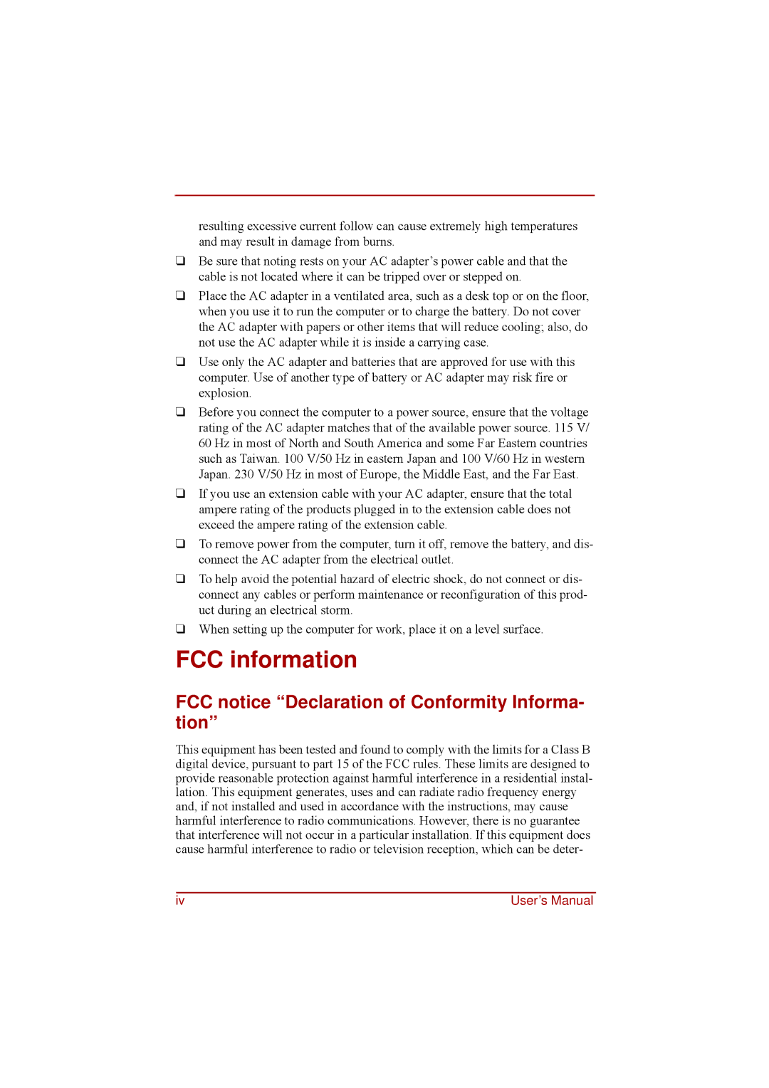 Toshiba a210 user manual FCC information, FCC notice Declaration of Conformity Informa- tion 