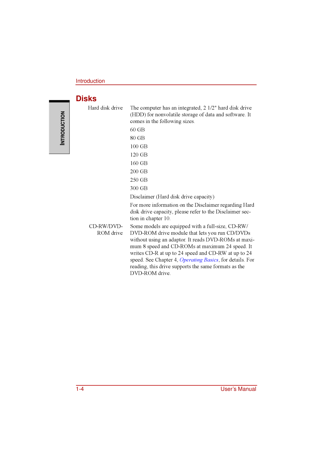 Toshiba a210 user manual Disks 