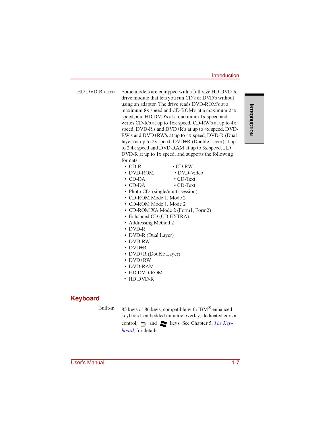 Toshiba a210 user manual Keyboard 