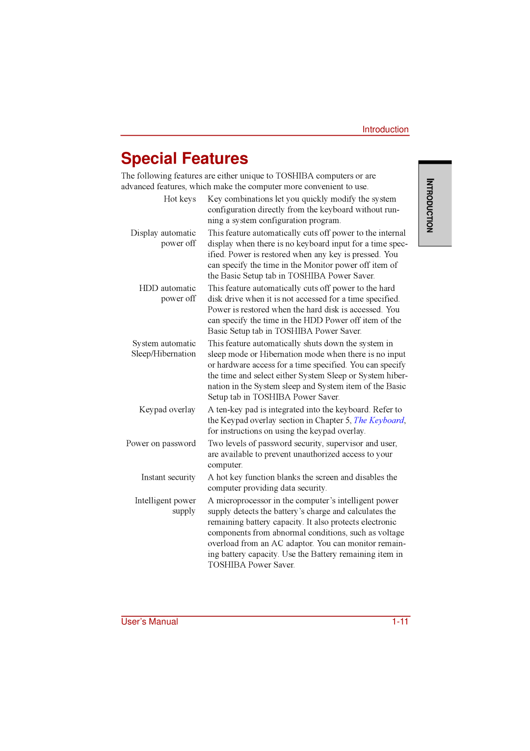 Toshiba a210 user manual Special Features 