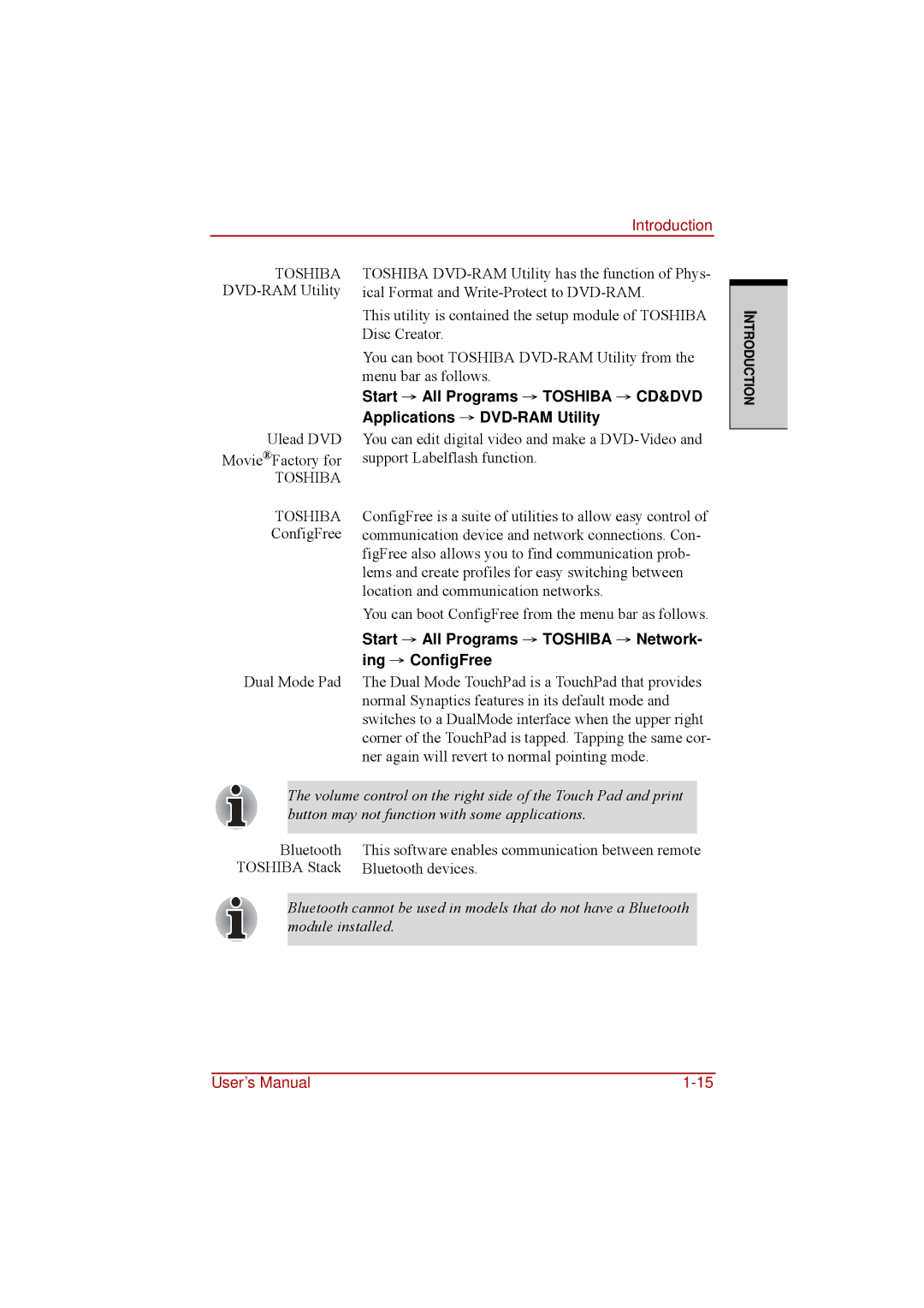 Toshiba a210 user manual Start → All Programs → Toshiba → Network- ing → ConfigFree 