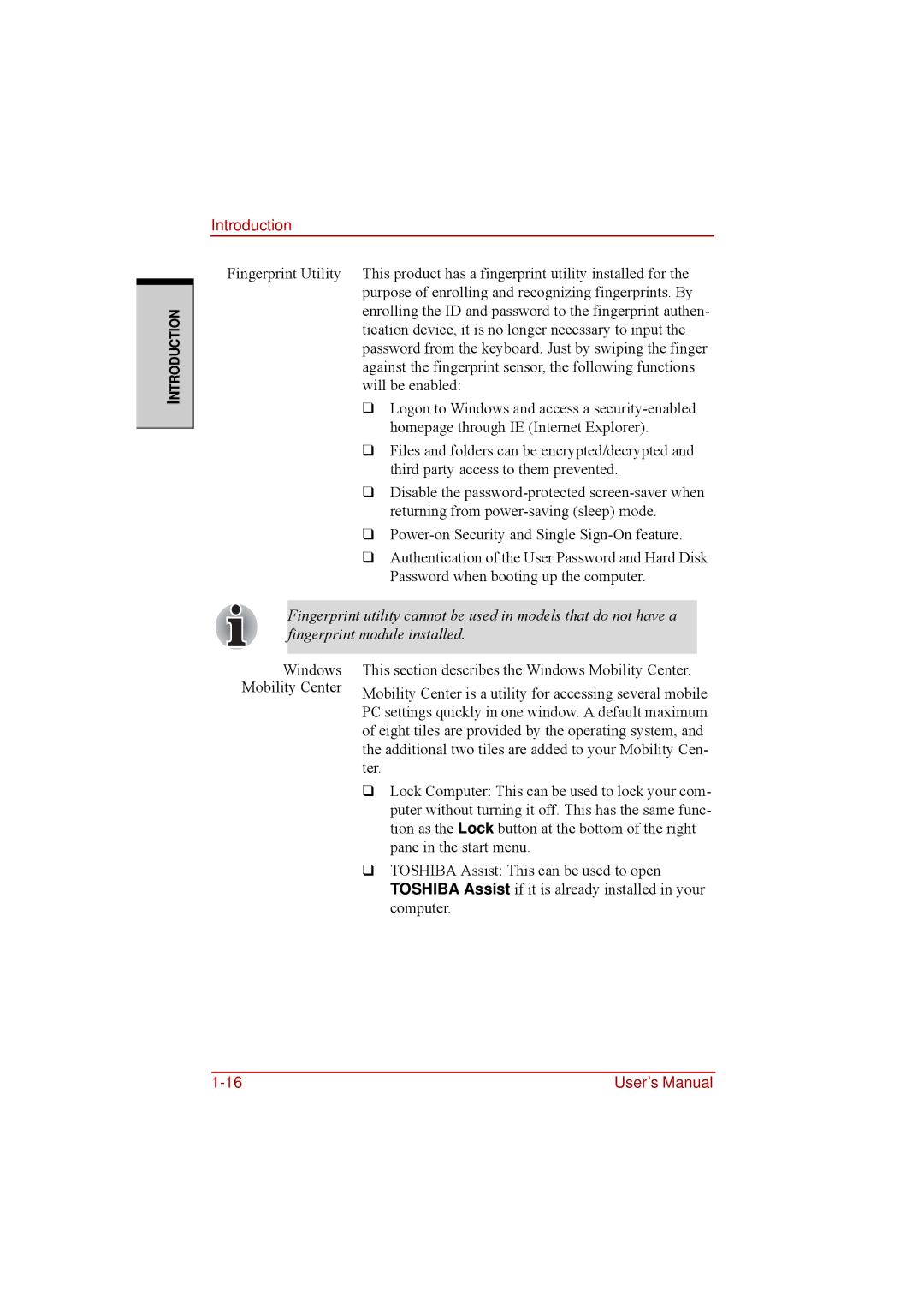 Toshiba a210 user manual Windows Mobility Center 