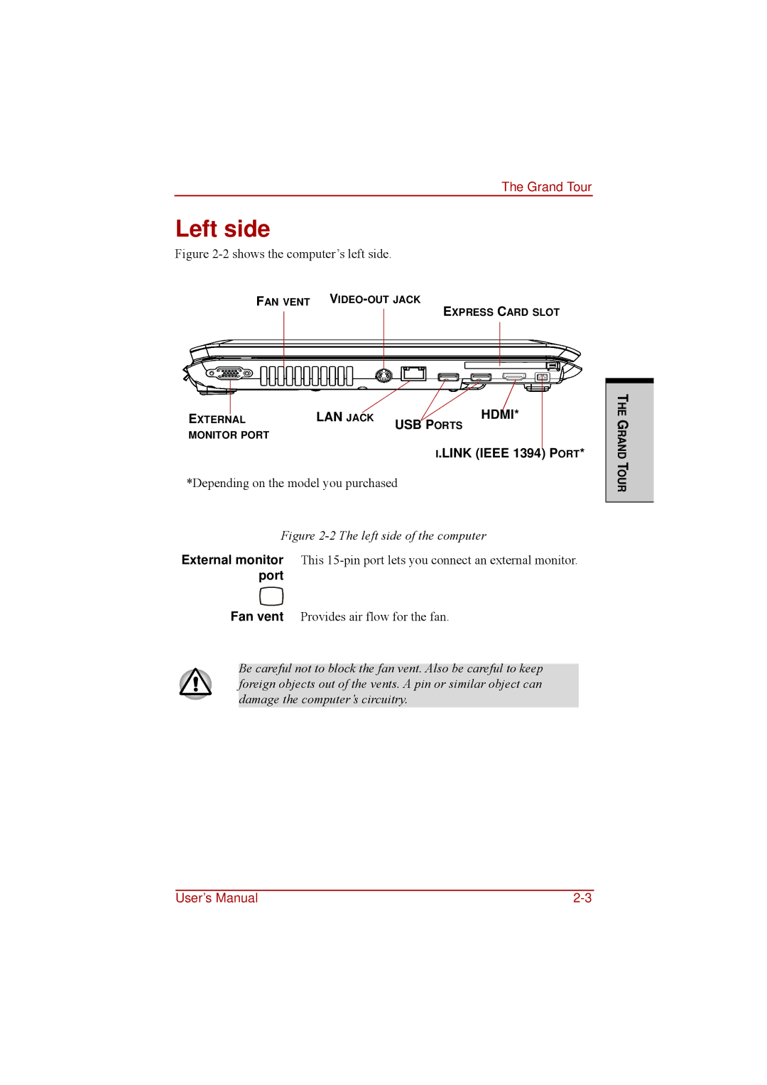 Toshiba a210 user manual Left side, Link Ieee 1394 Port 