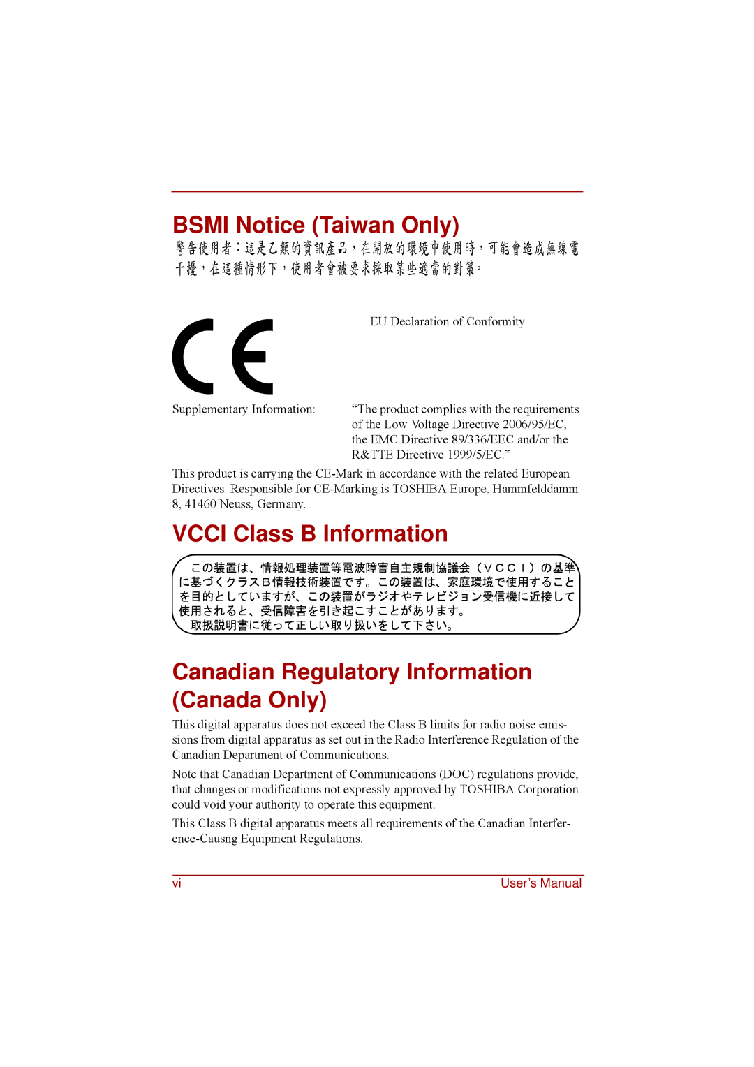 Toshiba a210 user manual Bsmi Notice Taiwan Only 