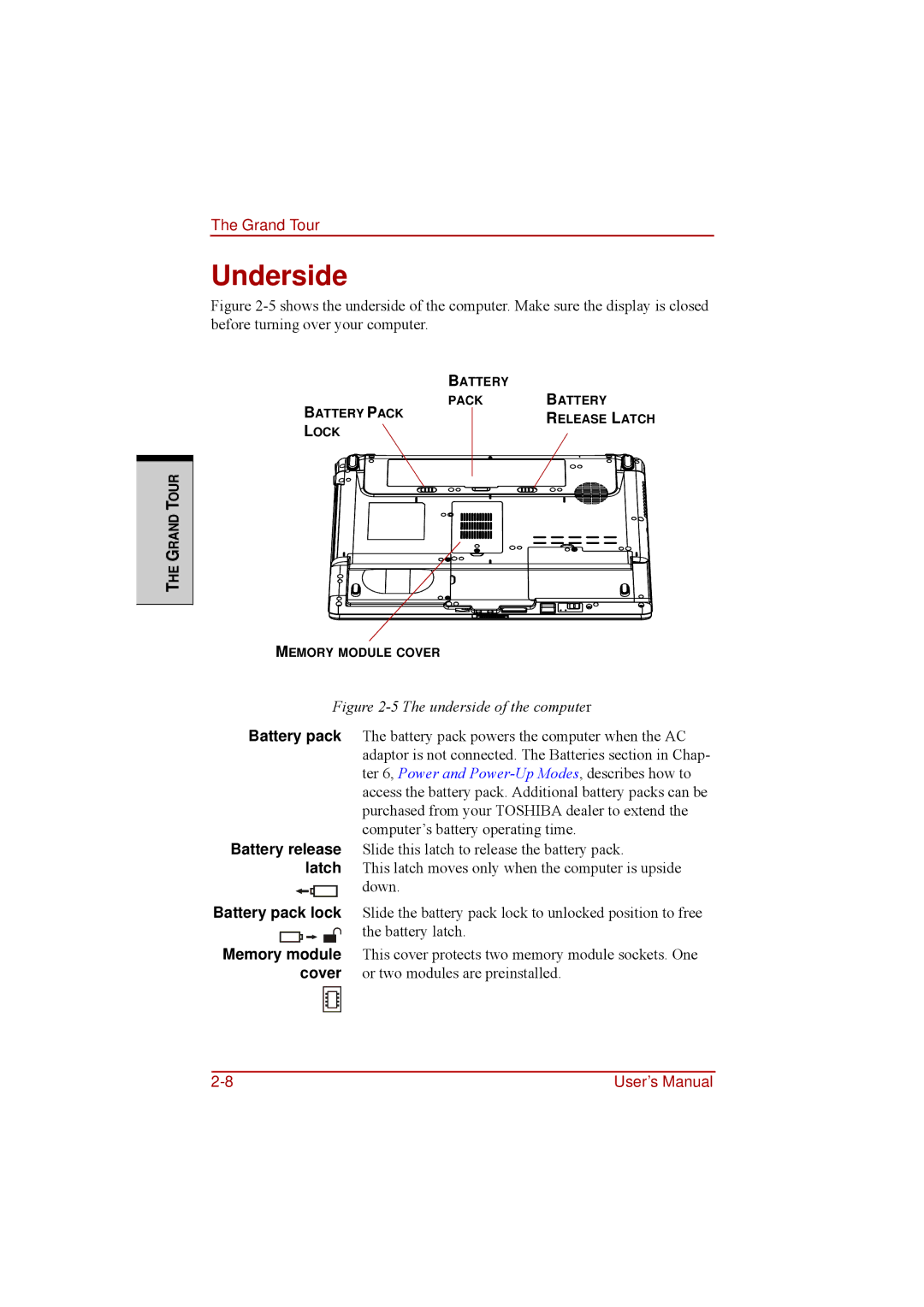 Toshiba a210 user manual Underside of the computer 