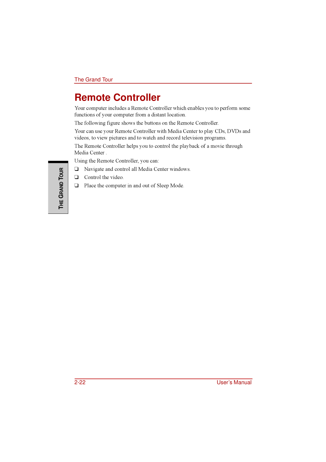 Toshiba a210 user manual Remote Controller 