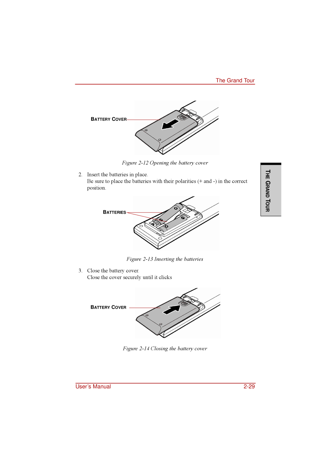 Toshiba a210 user manual Opening the battery cover 