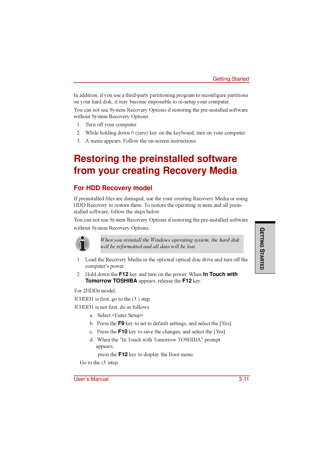 Toshiba a210 user manual For HDD Recovery model 