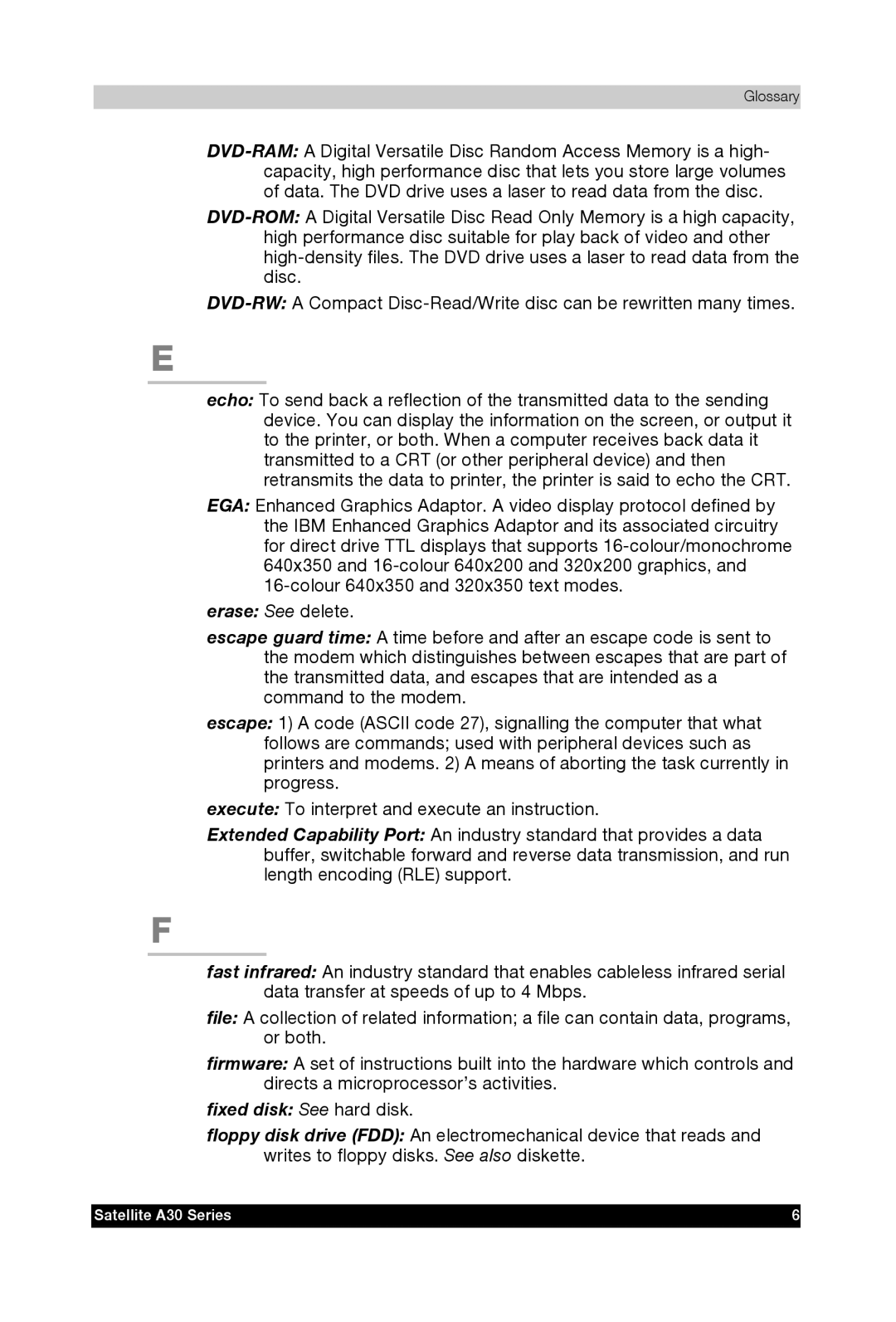 Toshiba A30 user manual Erase See delete 