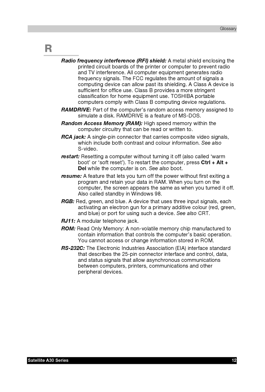 Toshiba user manual Satellite A30 Series 