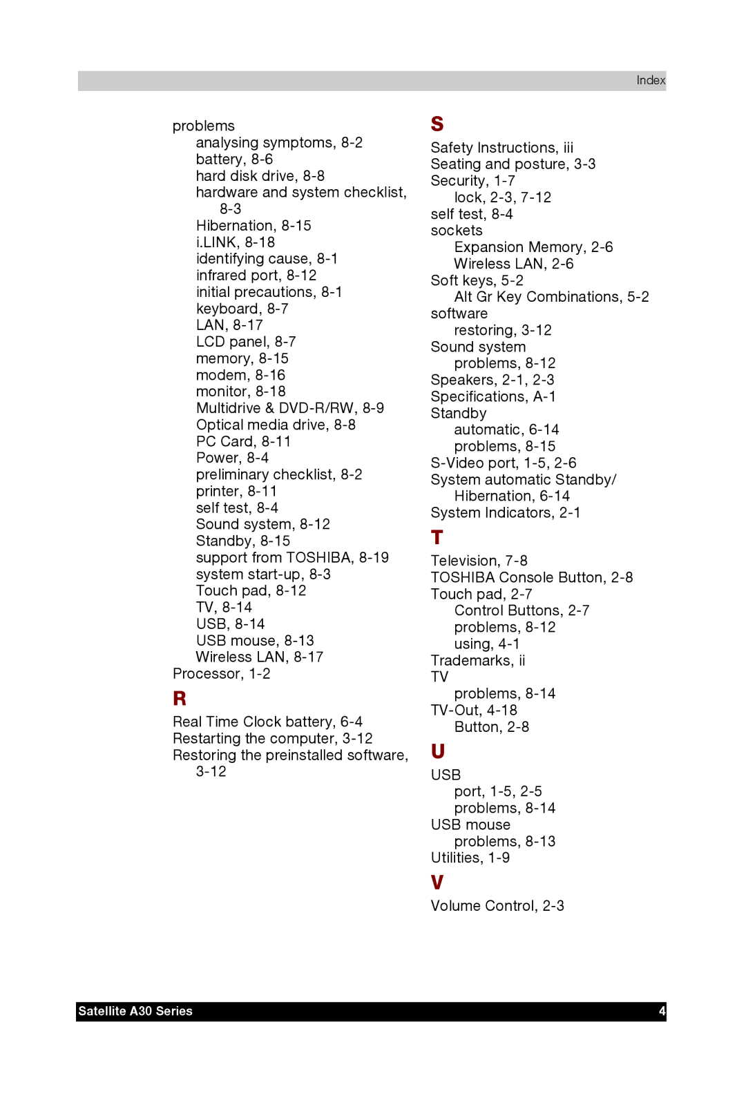 Toshiba A30 user manual Usb 