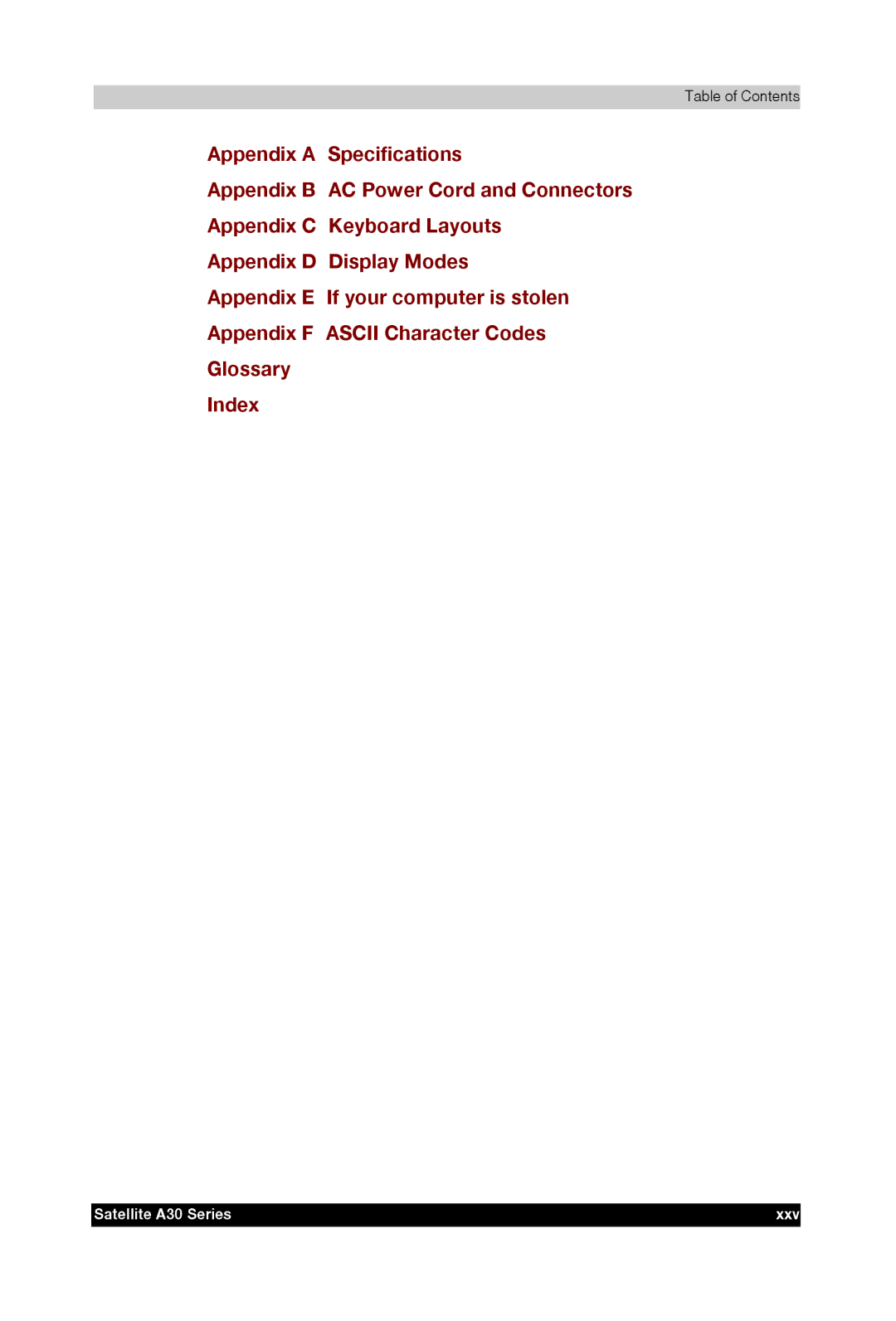 Toshiba A30 user manual Appendix B AC Power Cord and Connectors 