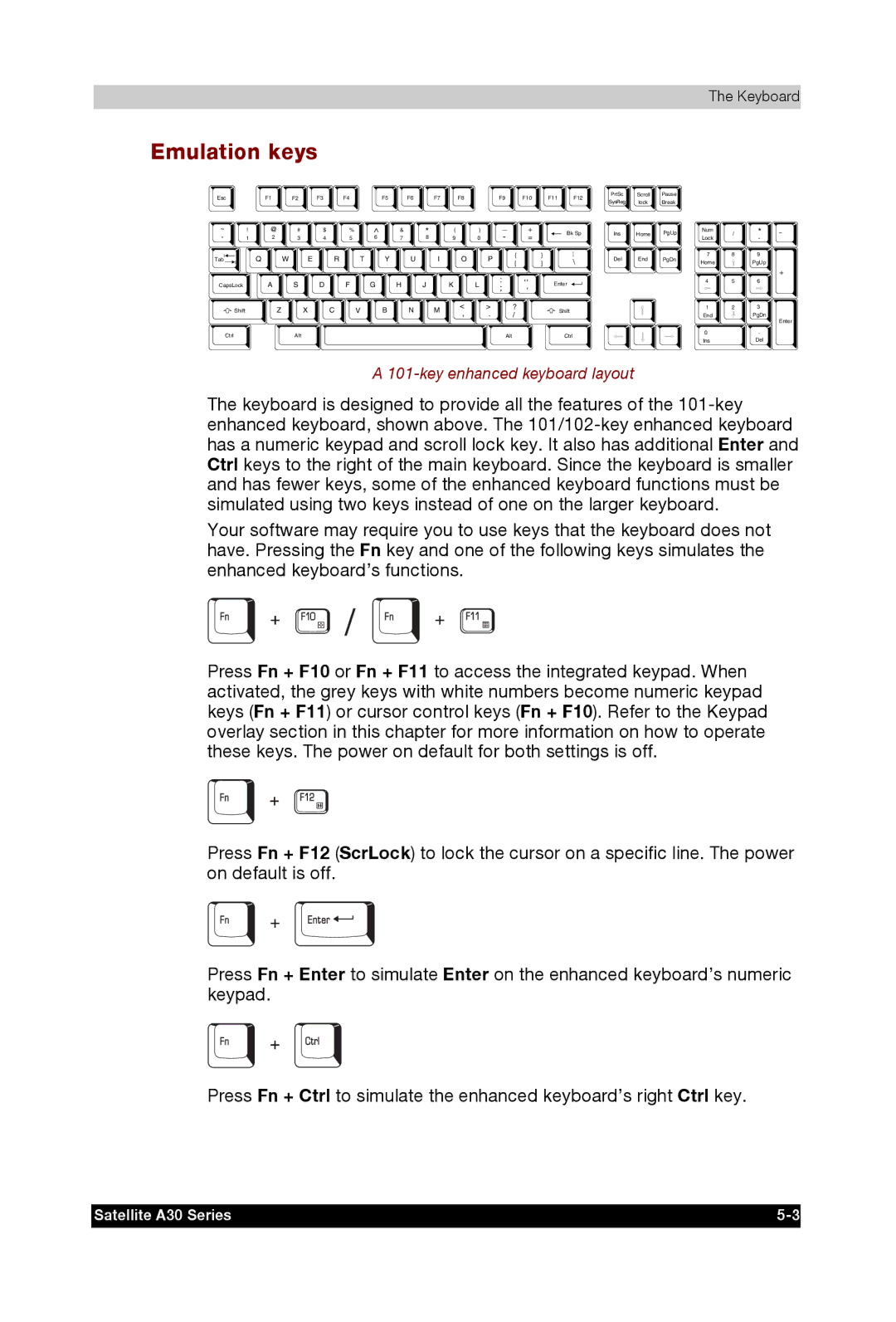 Toshiba A30 user manual Emulation keys 