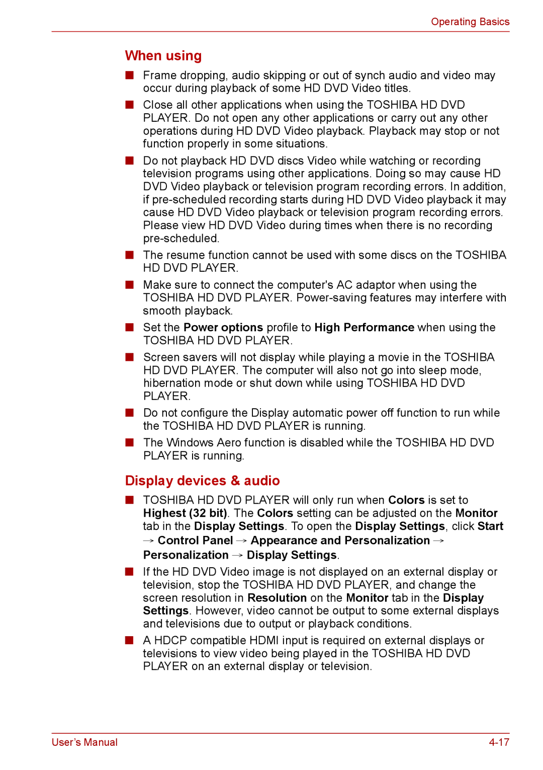 Toshiba PRO A300D user manual When using 