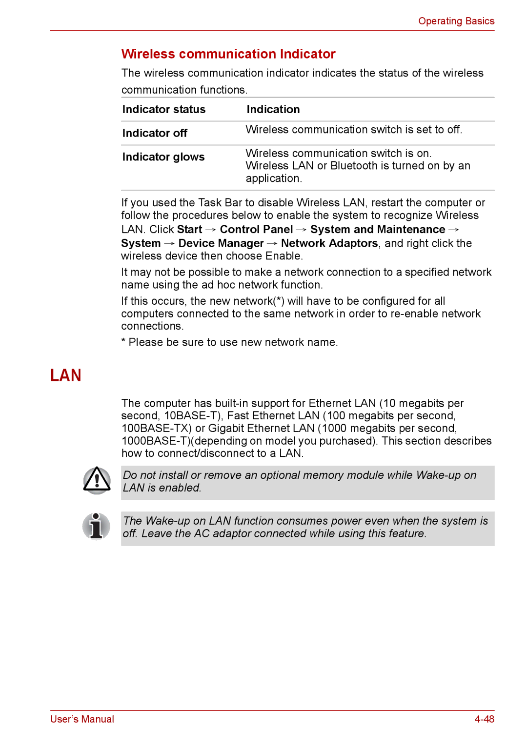 Toshiba PRO A300D user manual Lan 