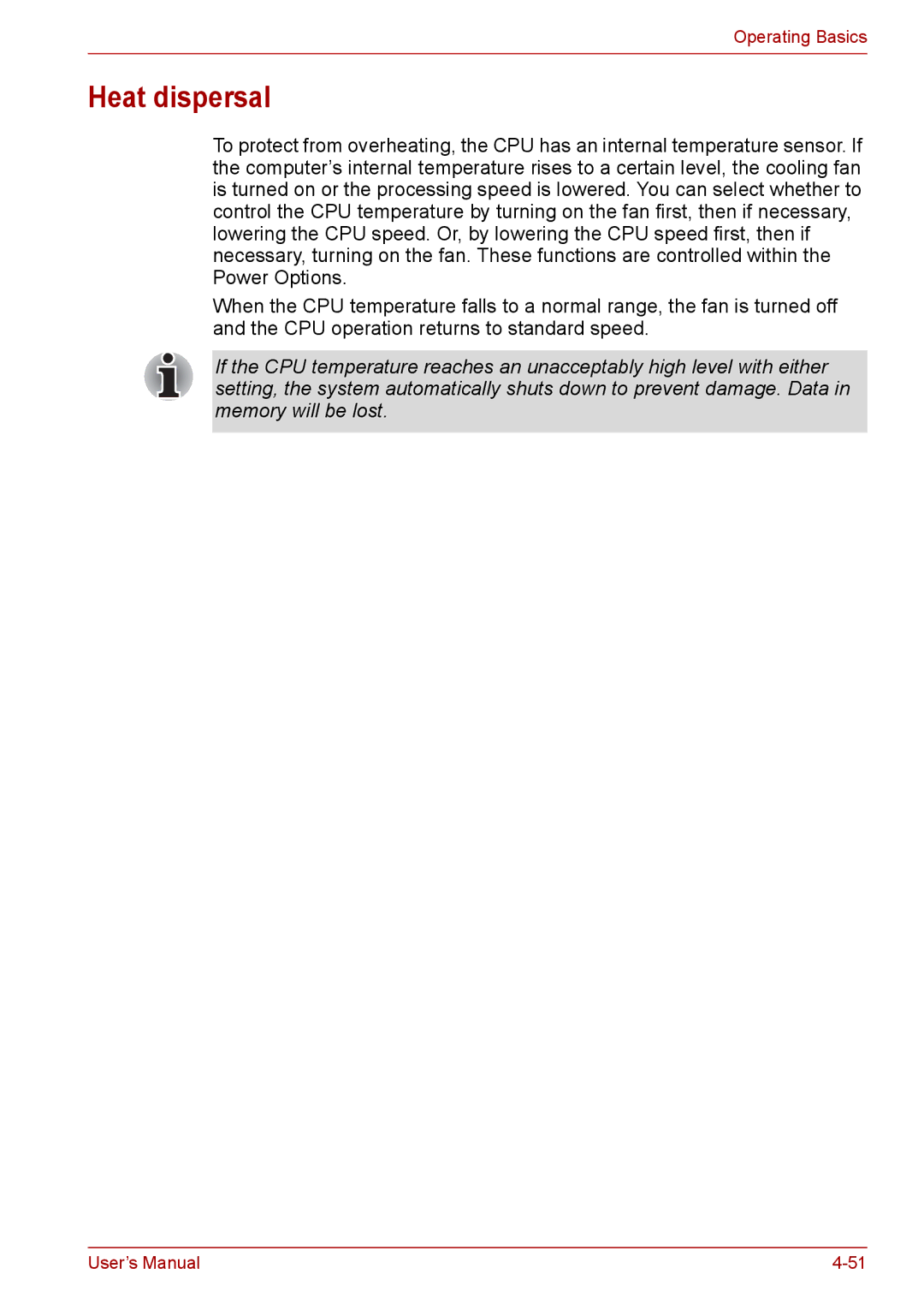 Toshiba PRO A300D user manual Heat dispersal 