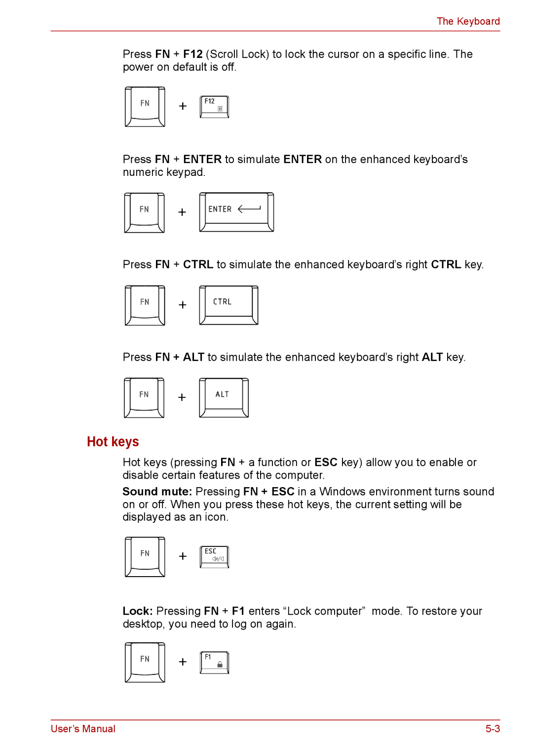 Toshiba PRO A300D user manual Hot keys 