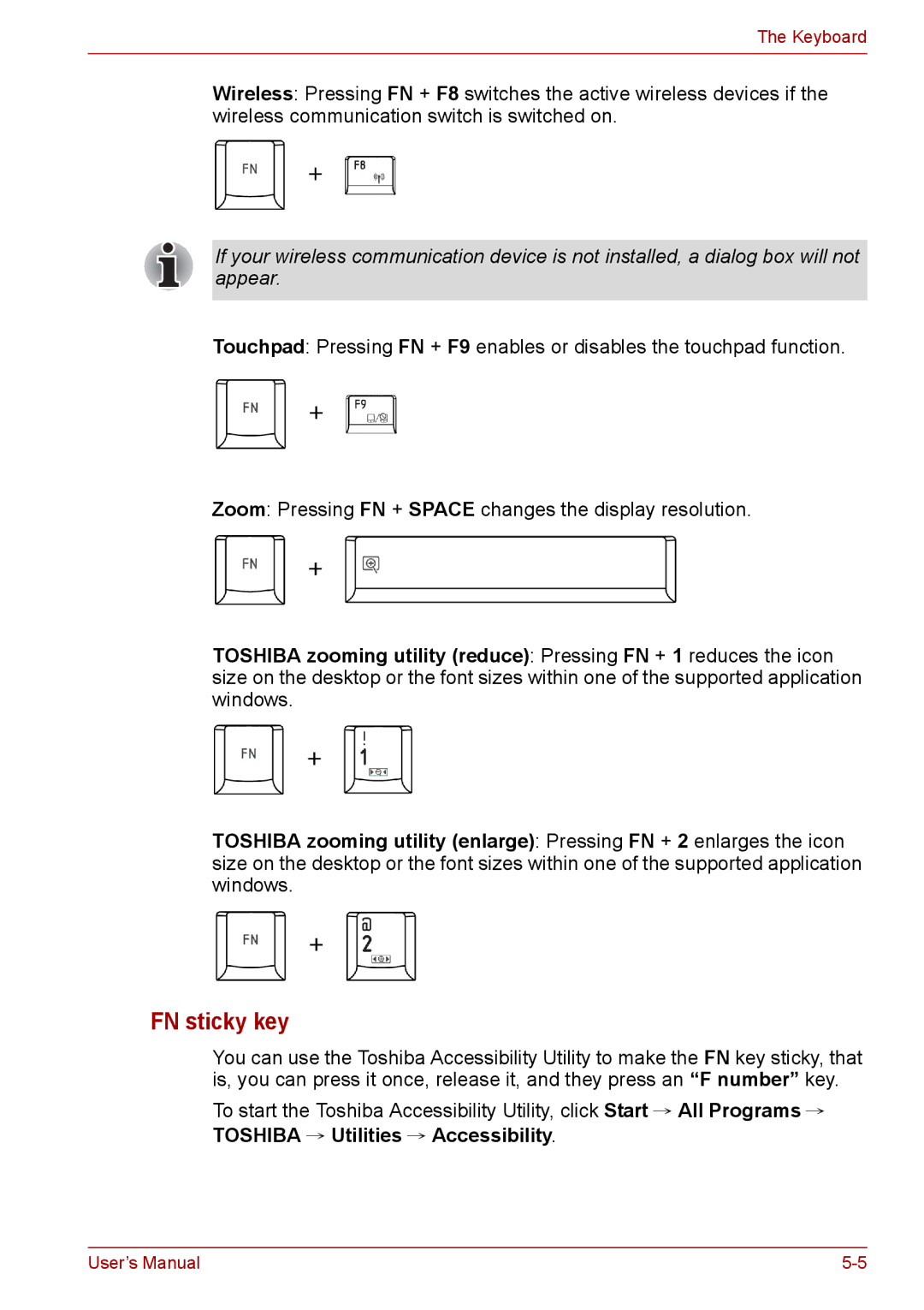 Toshiba PRO A300D user manual FN sticky key, Toshiba → Utilities → Accessibility 