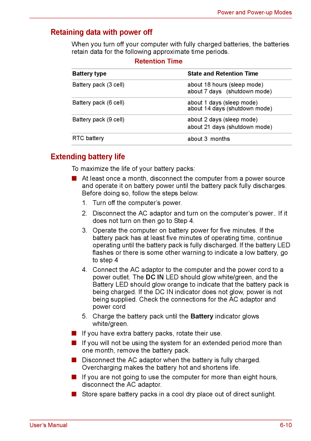 Toshiba PRO A300D user manual Retaining data with power off, Extending battery life 