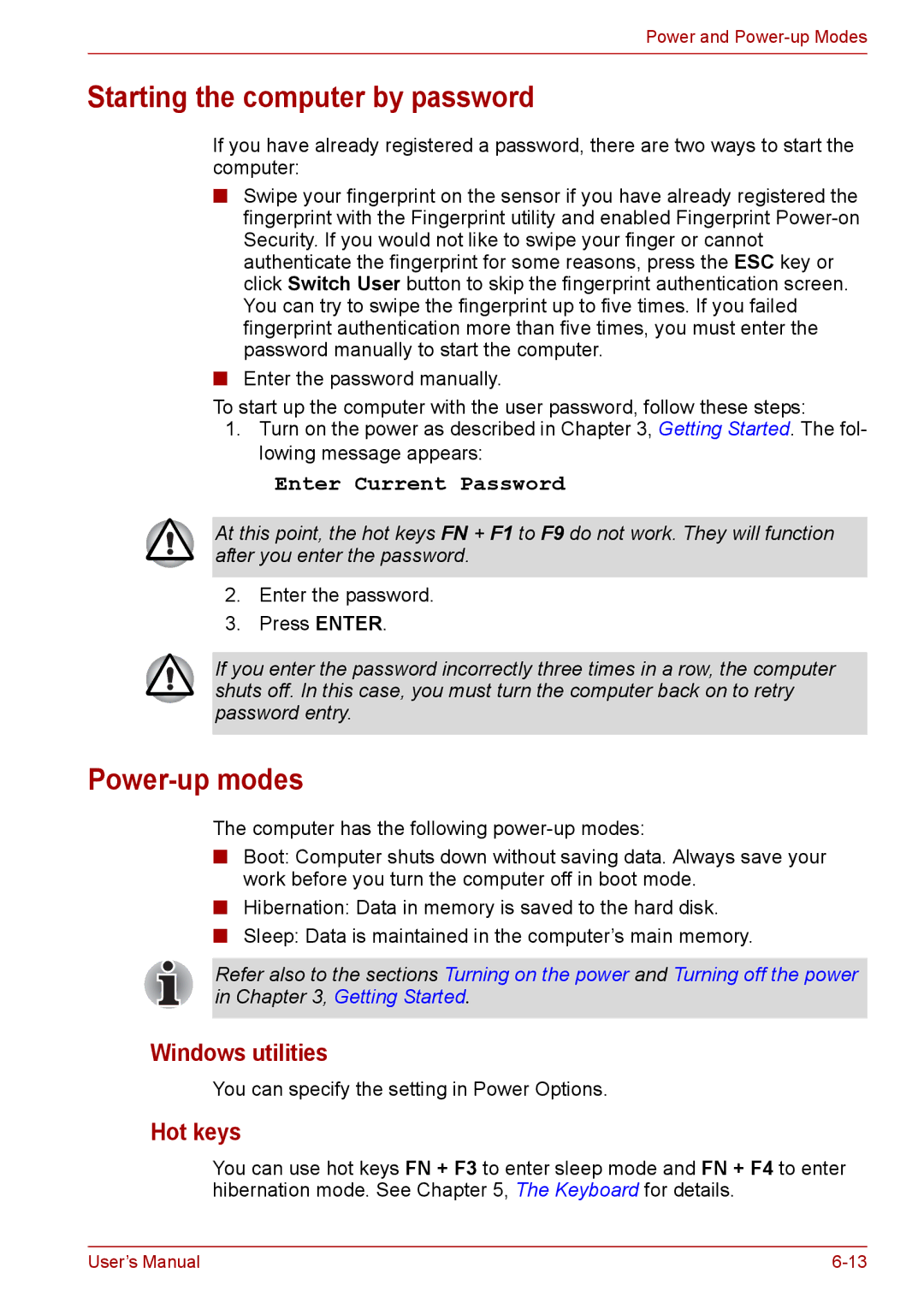 Toshiba PRO A300D user manual Starting the computer by password, Power-up modes, Windows utilities 