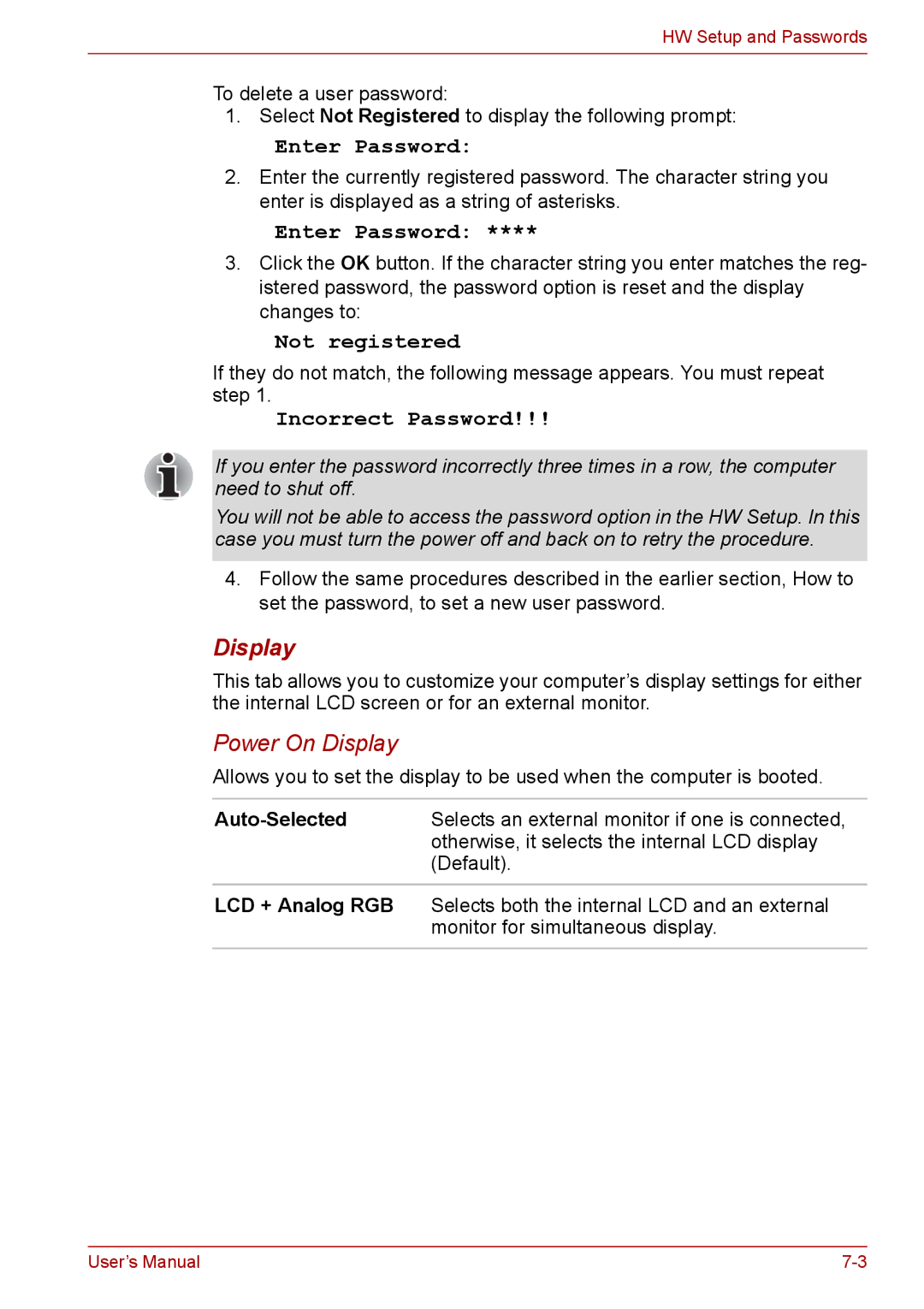 Toshiba PRO A300D user manual Display, Auto-Selected, LCD + Analog RGB 