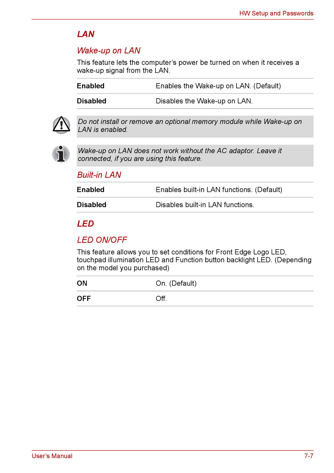 Toshiba PRO A300D user manual On. Default, OFFOff 