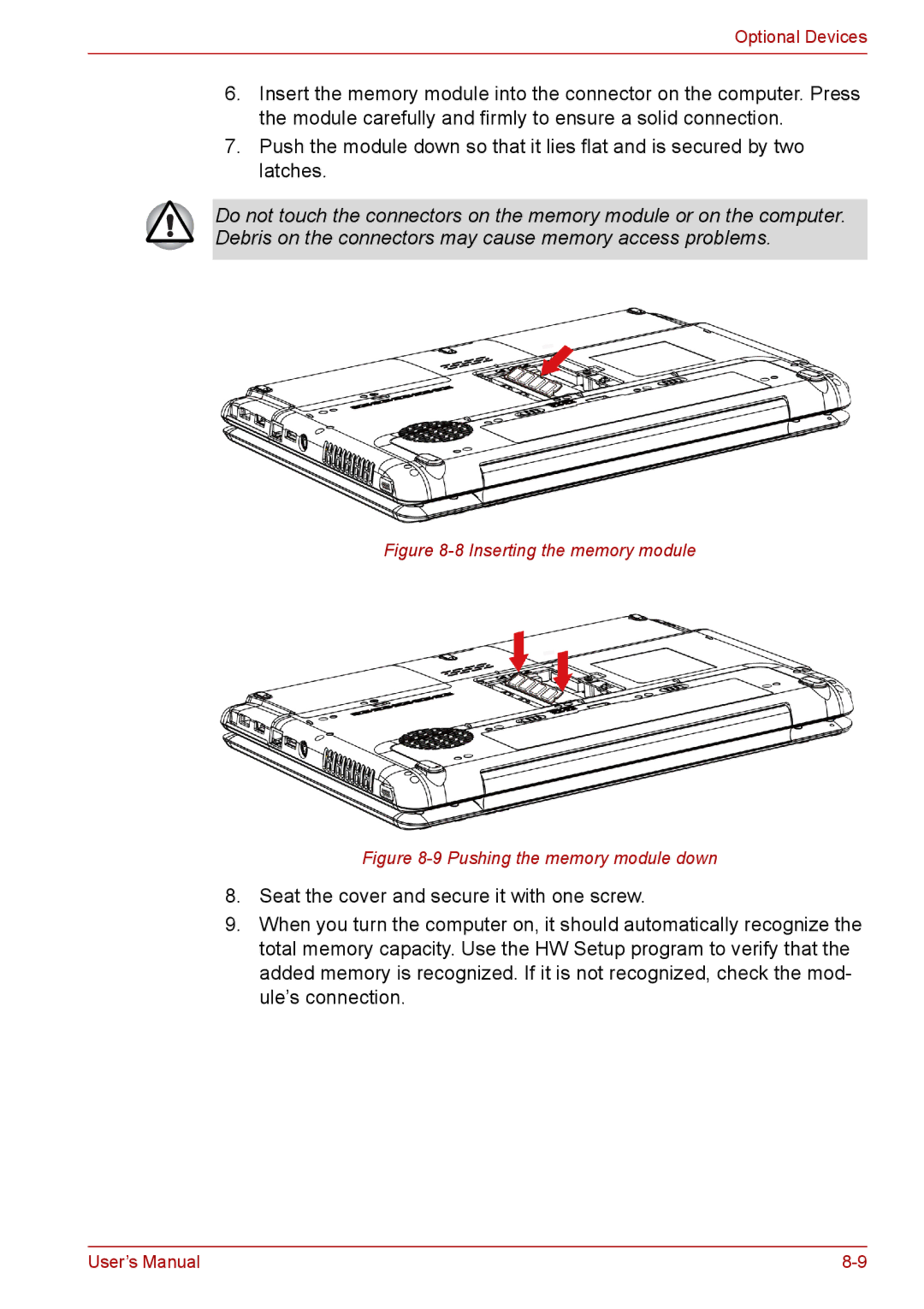 Toshiba PRO A300D user manual Inserting the memory module 