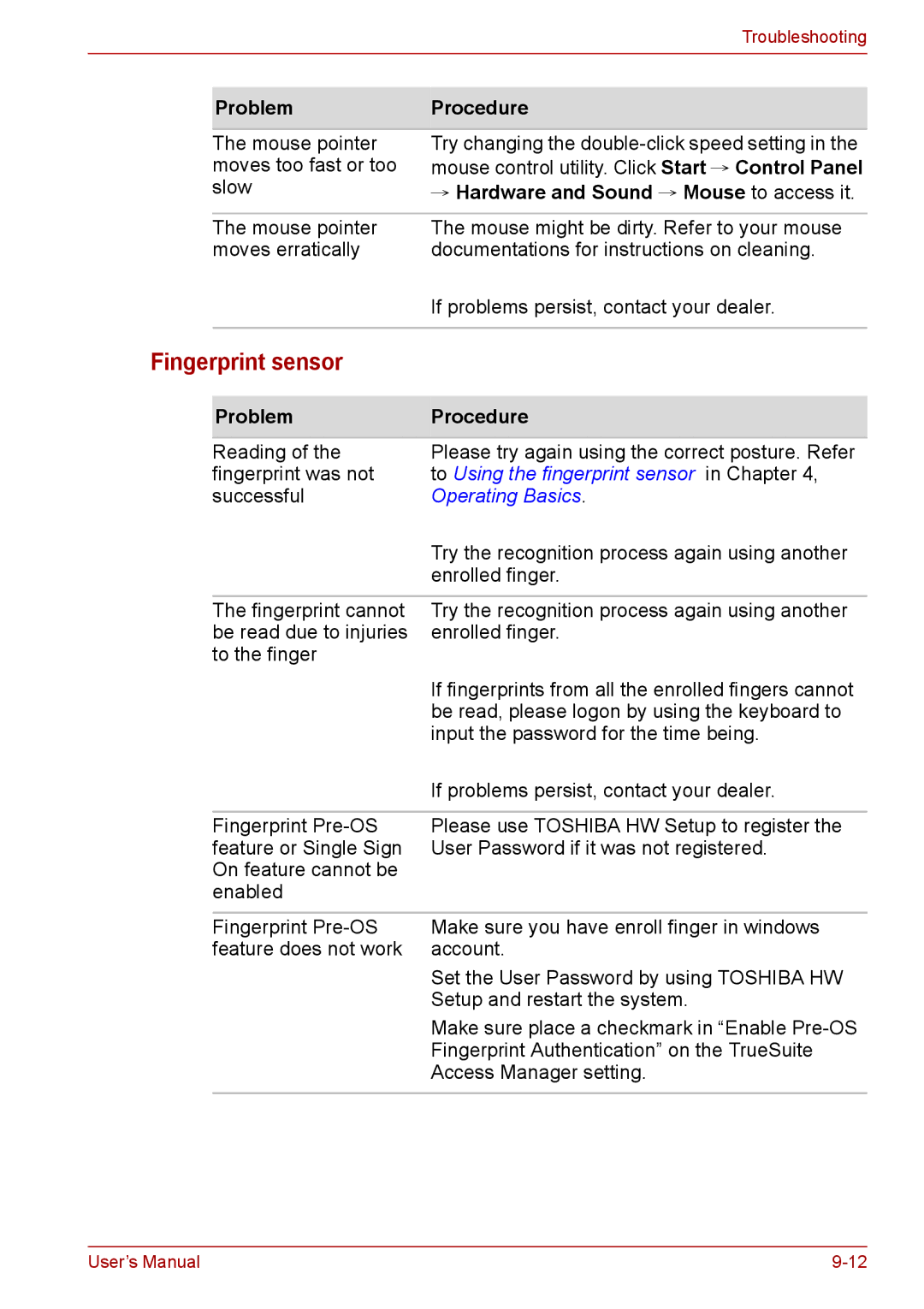 Toshiba PRO A300D user manual Fingerprint sensor 